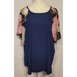 Yoins Your Inspiration Womens Blouse Sz 3XL (US20) Blue Floral Short Sleeve 1319